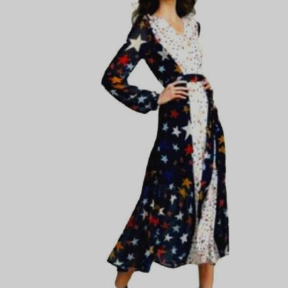 Hutch Audra star print wrap dress size M
